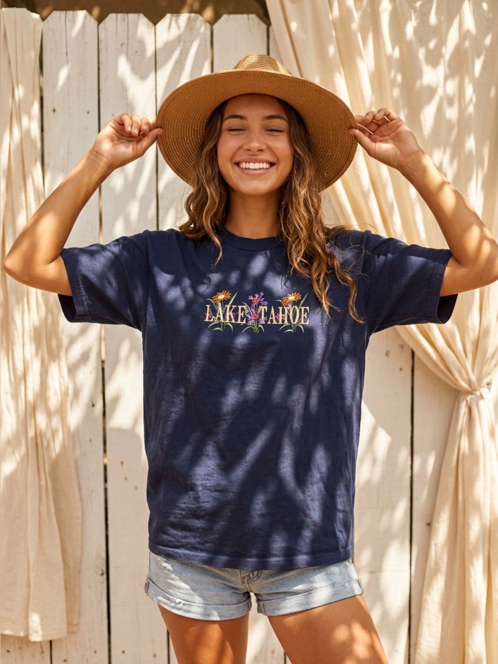 Vintage floral embroidered grandmacore  croquette Lake Tahoe Over-sized T-Shirt